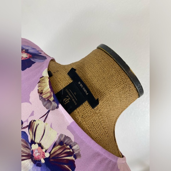 David Lawrence Silk Blouse 14 Floral Ruched Sleeve Lavender Keyhole Semi Sheer - Picture 6 of 13